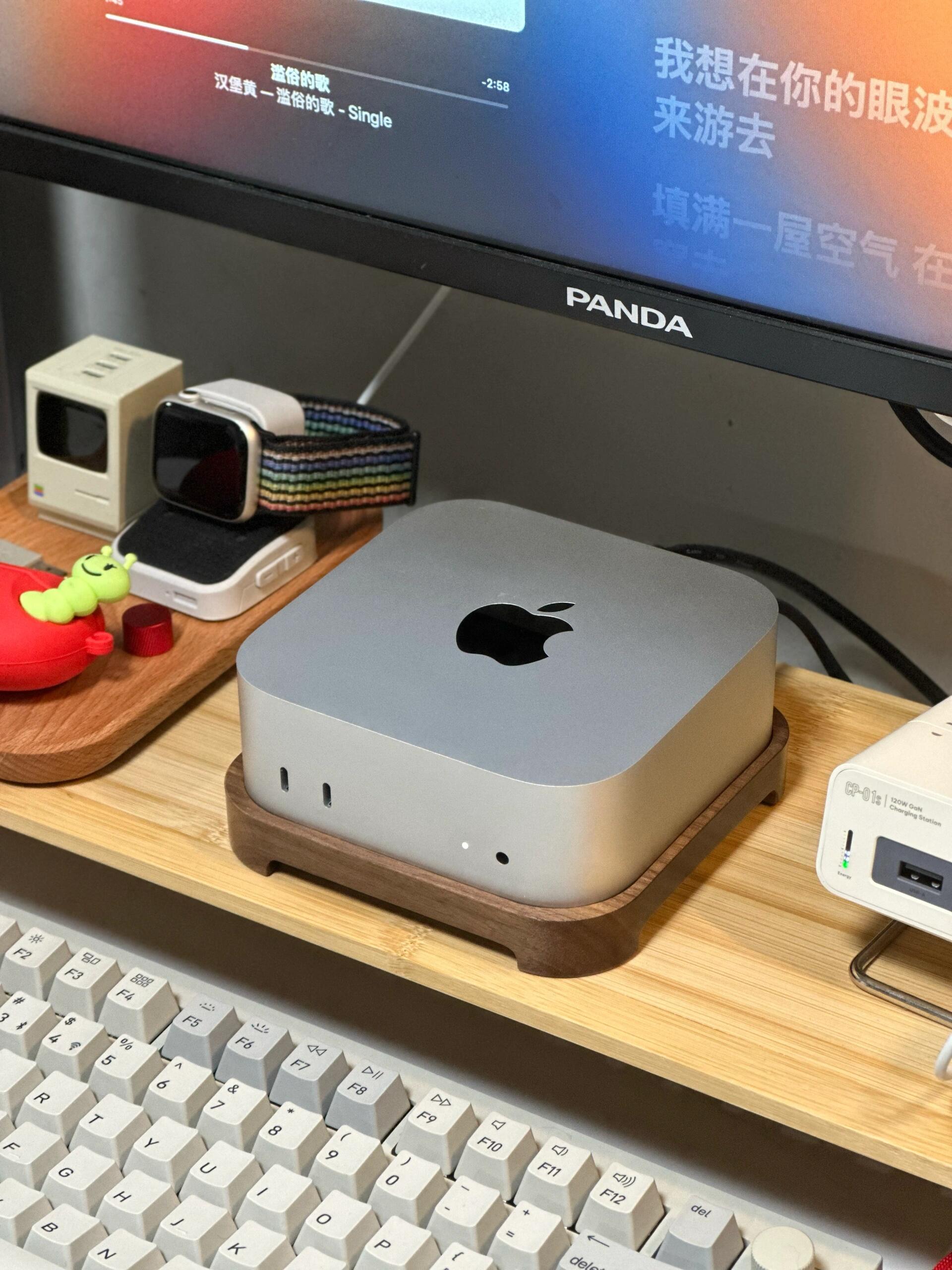 Complete Mac mini M4 Desktop Setup with Walnut Wood Second Generation Stand