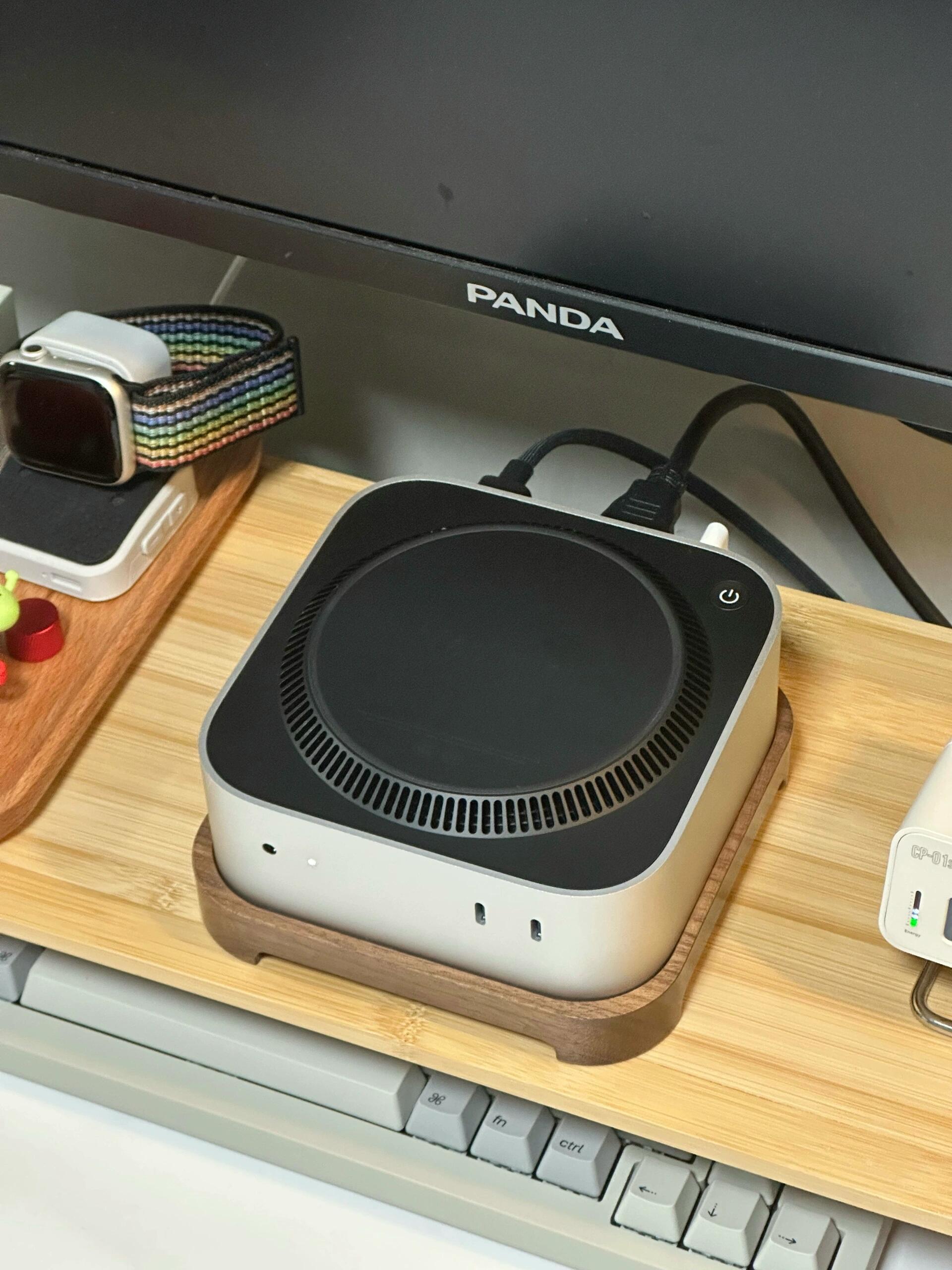 Complete Mac mini M4 Desktop Setup with Walnut Wood Second Generation Stand